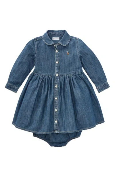 POLO RALPH LAUREN RALPH LAUREN LONG SLEEVE DENIM SHIRTDRESS & BLOOMERS