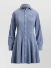 Ralph Lauren Long Sleeve Dress Flared Skirt In Blue