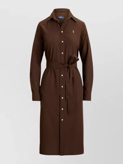 Polo Ralph Lauren Cotton-linen Belted Shirtdress In Dark Brown