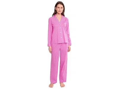 Ralph Lauren Long Sleeve Notch Collar Long Pants Pj Set In Pink
