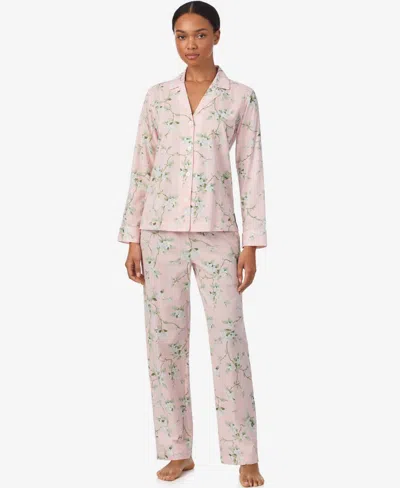 Ralph Lauren Long Sleeve Notch Collar Pajama Set In Pink