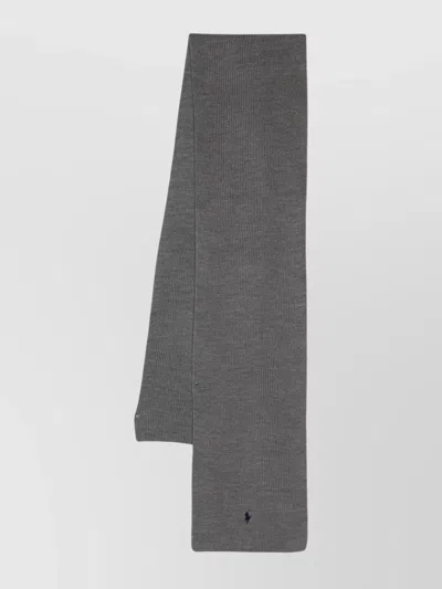 Ralph Lauren Long Sleeve Ribbed Knit Logo Scarf In Grey