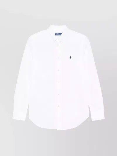 Ralph Lauren Long Sleeve Shirt Curved Hem Design In White