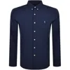 Polo Ralph Lauren Blue Shirt With Button-down Collar And Pony Embroidery On The Front In Navy