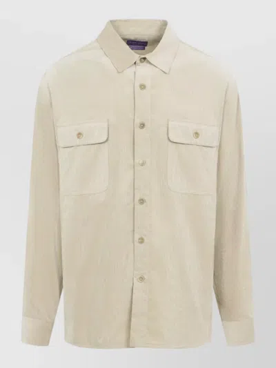 Ralph Lauren Long Sleeve Sport Shirt Straight Cut Pockets In Neutral