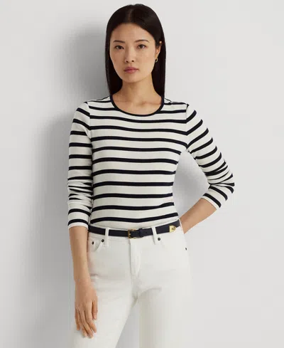 Ralph Lauren Long-sleeve Stretch T-shirt In White,regal Navy