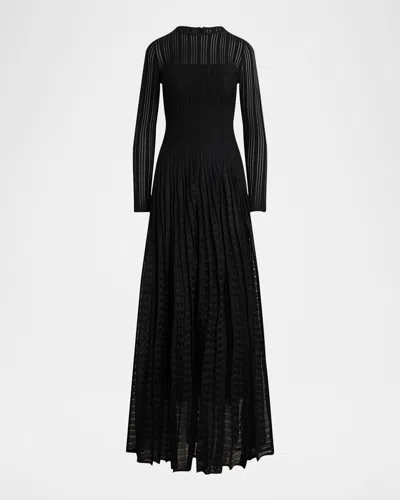 Ralph Lauren Long-sleeve Striped Knit Gown In Black