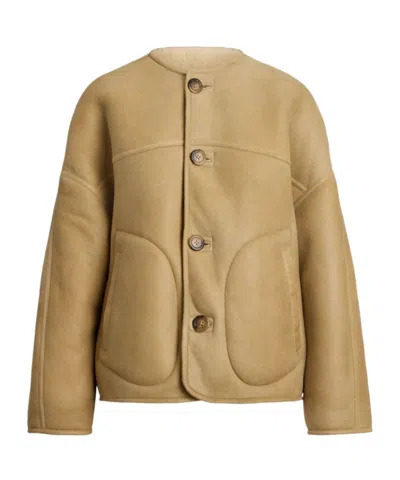 Ralph Lauren Long-sleeved Leather Jacket In Brown
