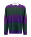 Polo Ralph Lauren Striped Long Sleeve Rugby Shirt With Buttoned Collar In Green