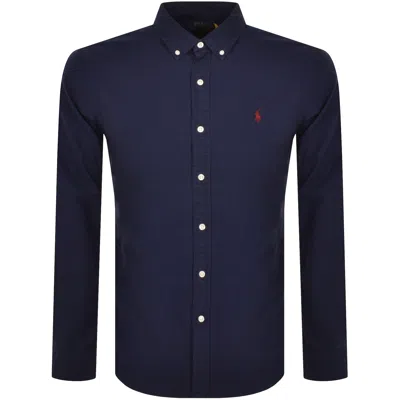 Polo Ralph Lauren Collared Tailored Shirt With Curved Hem In Blue