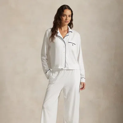 Polo Ralph Lauren Long-sleeve Jersey Pajama Set In White Cloud In Multi