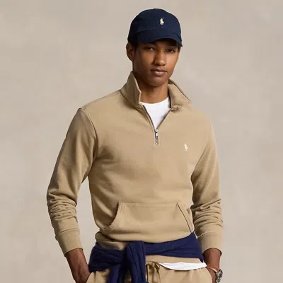 Polo Ralph Lauren Loopback Fleece Quarter-zip Sweatshirt In Desert Khaki