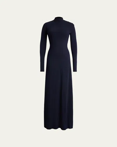Ralph Lauren Lorina Long-sleeve Stretch Silk Jersey Maxi Day Dress In Blue