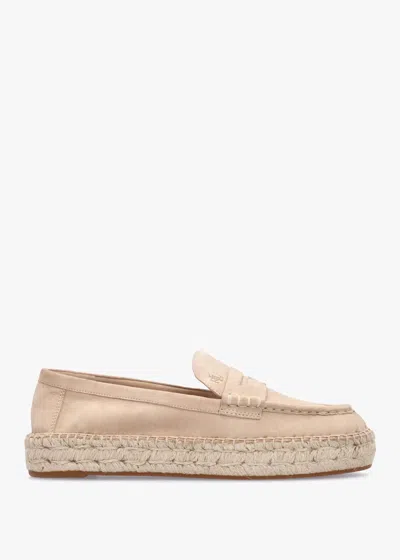 Ralph Lauren Luize Beige Suede Espadrille Loafers In Brown