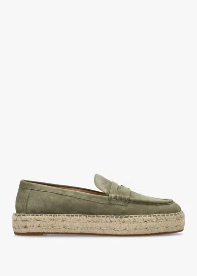 Ralph Lauren Luize Green Suede Espadrille Loafers