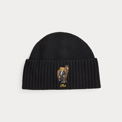 Ralph Lauren Lunar New Year Polo Bear Wool Beanie In Black