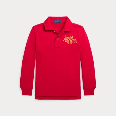 Ralph Lauren Kids' Lunar New Year Triple-pony Polo Shirt In Red