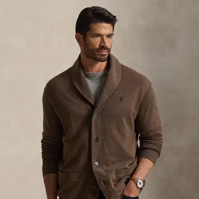 Ralph Lauren Luxury Jersey Cardigan In Nutmeg Brown Heather