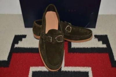 Pre-owned Ralph Lauren Made In Italy Reverse Leather Suede Olive Green Loafer Dress Shoes
