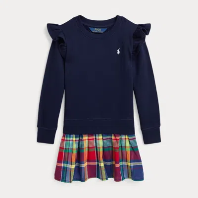 Ralph Lauren Kids' Madras-skirt Fleece Dress In Blue