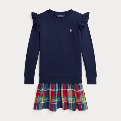 Ralph Lauren Kids' Madras-skirt Fleece Dress In Blue