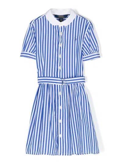 Polo Ralph Lauren Ralph Lauren Kids Striped Belted Waist Shirt Dress In Blue