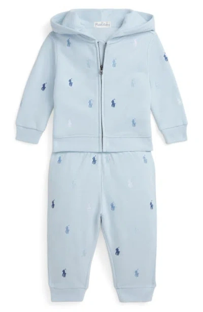 Ralph Lauren Babies'  Magic Allover Embroidered Fleece Hoodie & Pants Set In Blue
