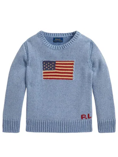 Ralph Lauren Kids' Cotton T-shirt With Flag In Blue