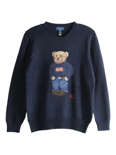 Ralph Lauren Kids' Polo Bear Cotton Sweater In Blue