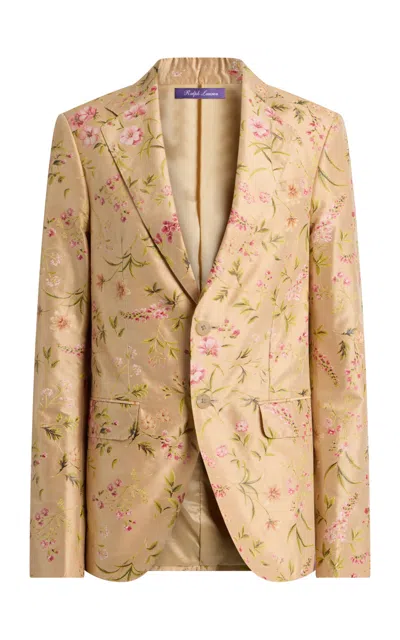 Ralph Lauren Maguire Floral Silk-shantung Blazer In Brown