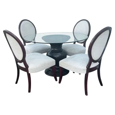 Pre-owned Ralph Lauren Mahogany Pedestal Table With 4 Medallion Back Chairs, Set Of 5 In Brown