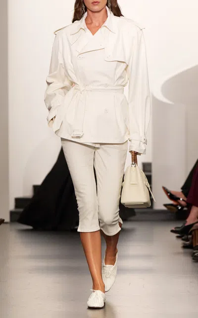 Ralph Lauren Maiven Short Leather Trench Coat In White