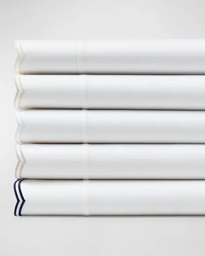 Ralph Lauren Malin Scallop 500 Thread Count Queen Flat Sheet In White