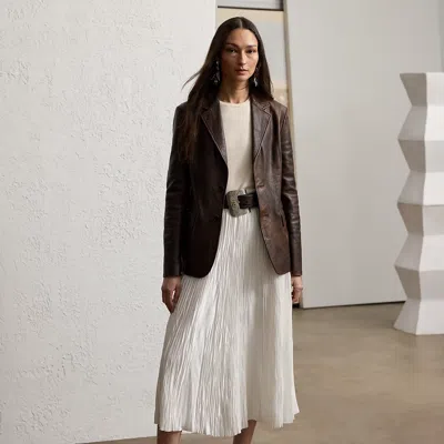 Ralph Lauren Malone Pleated Satin Skirt In Off White