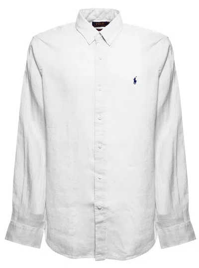 Ralph Lauren Man S White Linen Shirt With Logo