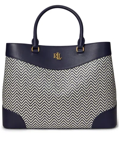 Ralph Lauren Marcy Large Houndstooth Woven Satchel Bag