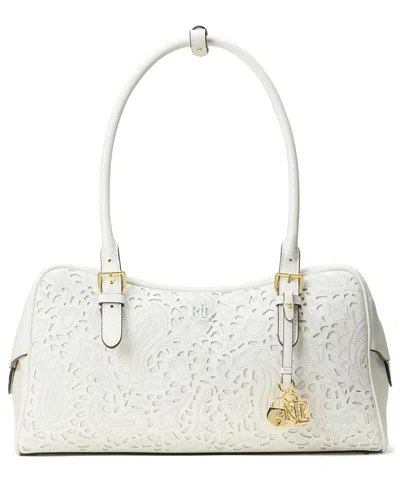 Ralph Lauren Marcy Large Perforated Nappa Leather Satchel Bag In White