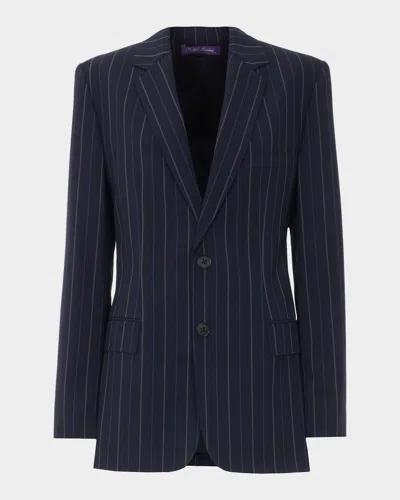 Ralph Lauren Marcy Striped Wool Single-breasted Jacket In Blue
