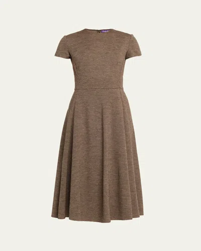 Ralph Lauren Margaret Tickweave Jersey Short-sleeve Midi Dress In Brown