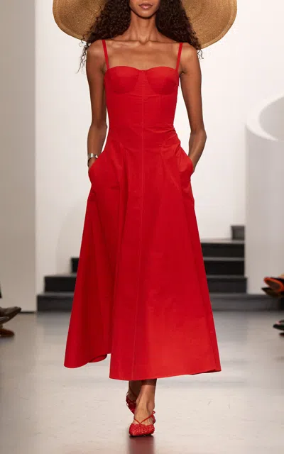 Ralph Lauren Marigot Cotton-blend Bustier Midi Dress In Red