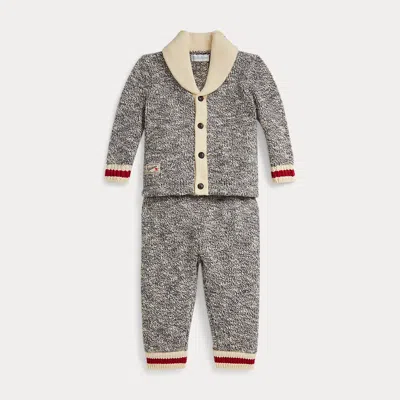 Ralph Lauren Babies'  Marled Cotton Cardigan & Pant Set In Gray