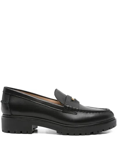 Ralph Lauren Marli Leather Logo-plaque Loafers In Black