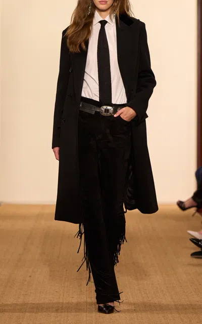 Ralph Lauren Maryel Fringed Suede Straight-leg Pants In Black