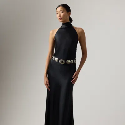 Ralph Lauren Masina Stretch Satin Skirt In Black