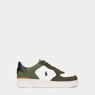Polo Ralph Lauren Masters Court Nubuck & Leather Sneaker In Deckwash White/olive