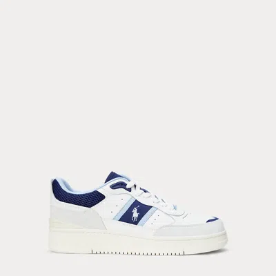 Ralph Lauren Masters Sport Leather-suede Sneaker In Bianco/navy/light Blue