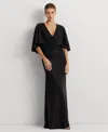 Ralph Lauren Metallic Knit Twist-front Cape Gown In Black