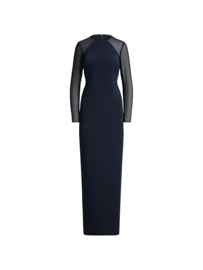 Ralph Lauren Maxi Georgette-trim Crepe Gown In Blue