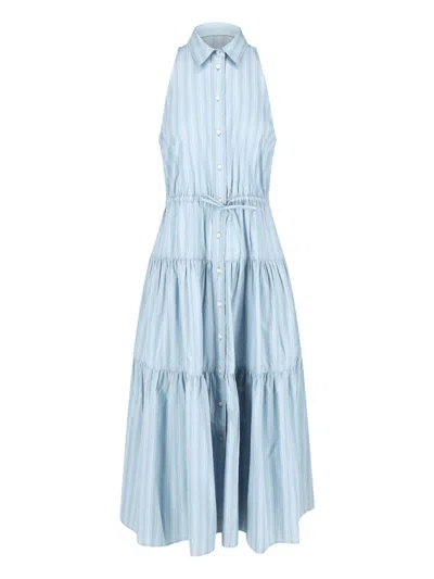 Ralph Lauren Maxi Shirt Dress With Ruffles In Blue