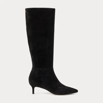 Ralph Lauren Mckay Suede Tall Boot Heel In Black